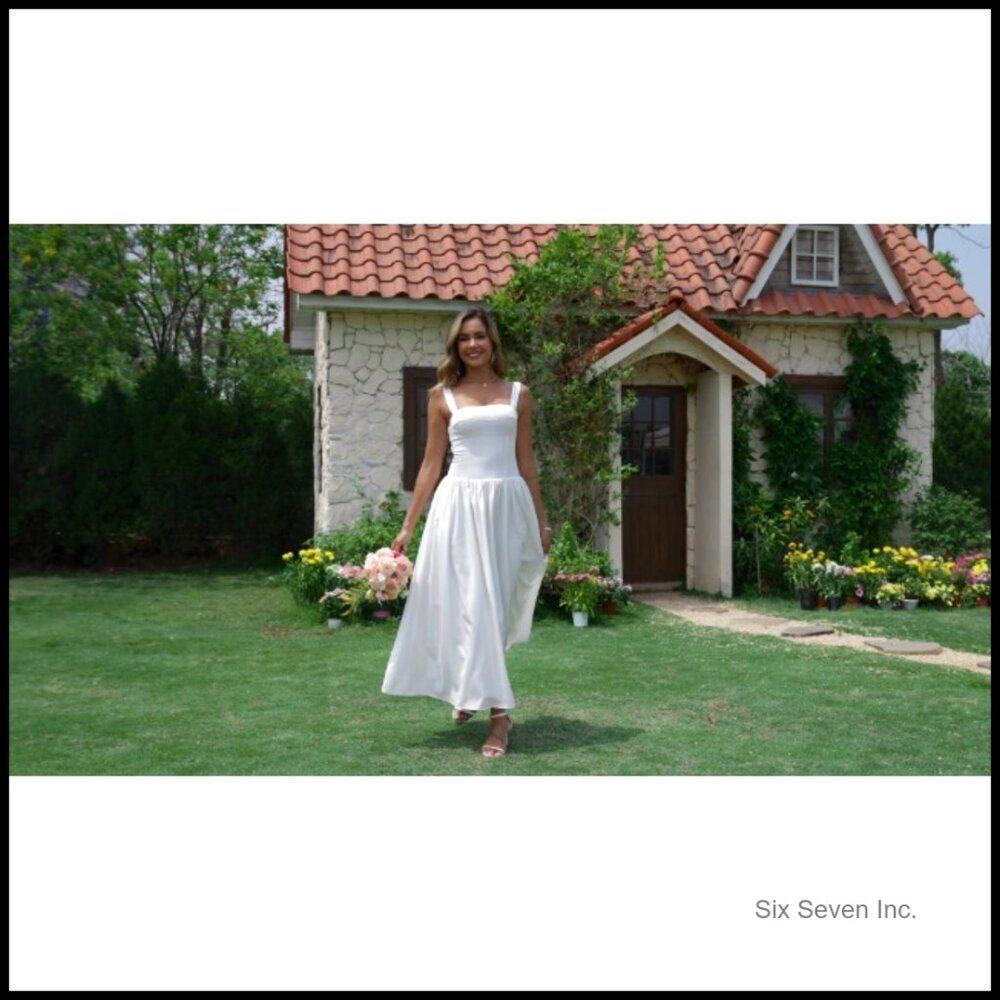 Corset Midi Dress Flowy Square Neck Sleeveless Lace Wedding Guest with Pockets - Picture 5 of 7